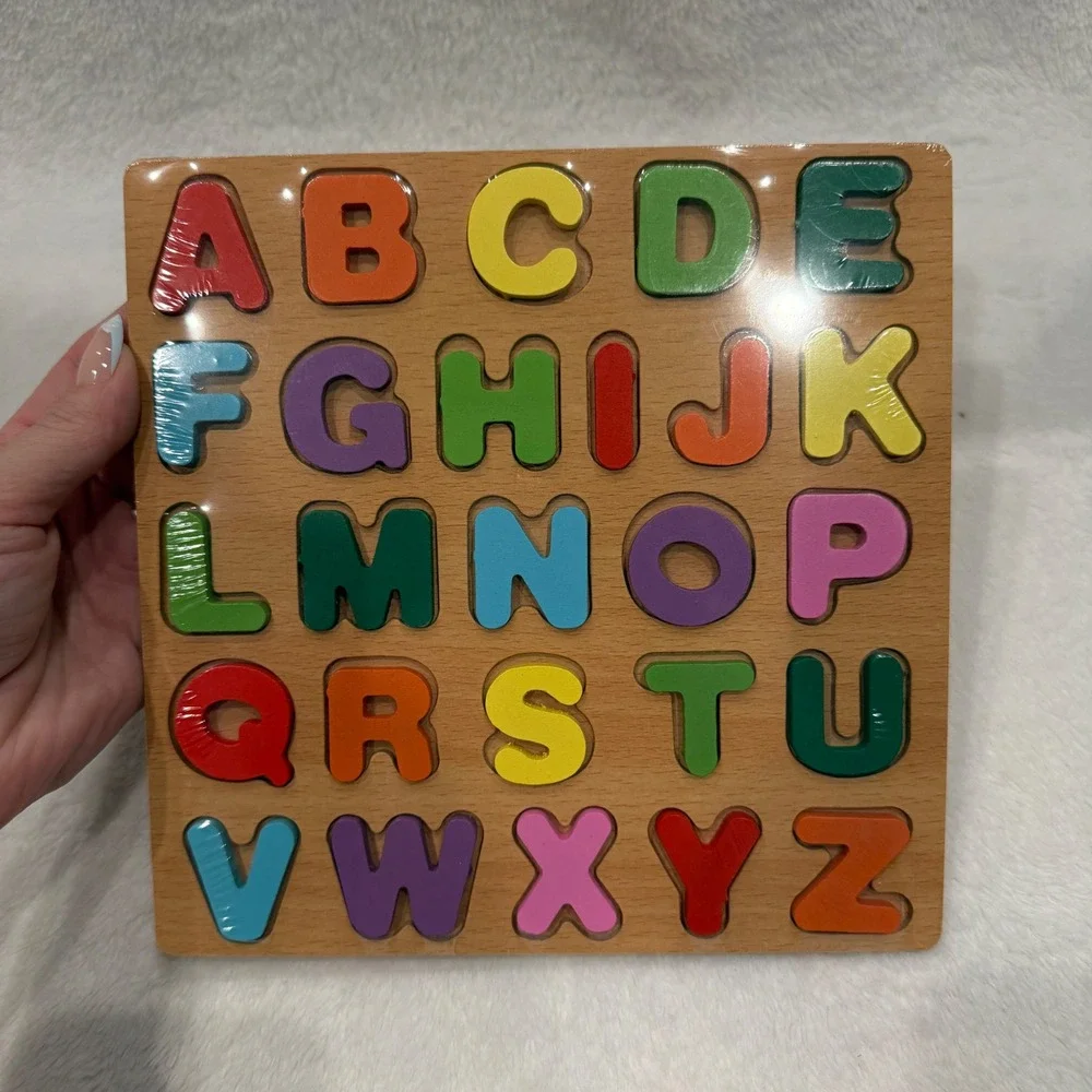 Wooden Alphabet Puzzle Toy Multicolor ABC Learning Board Kids Education